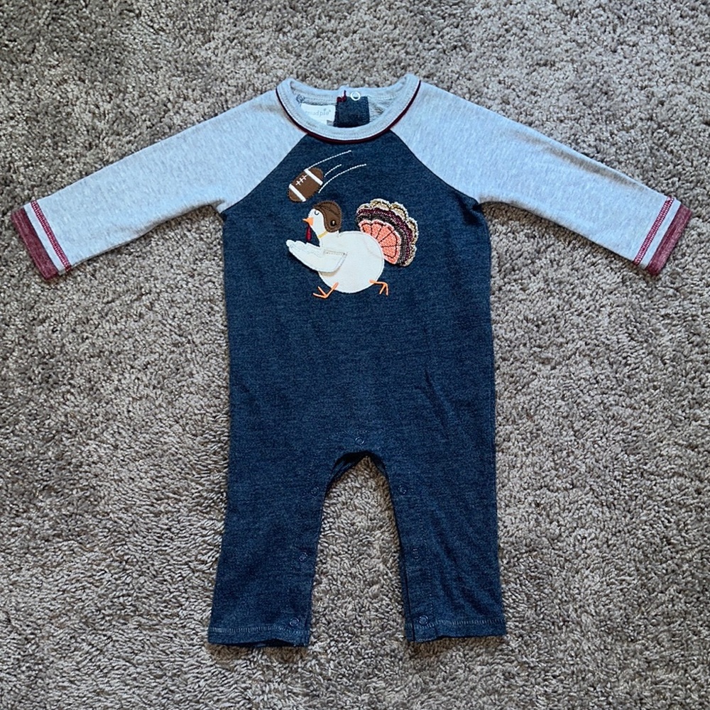 Mud Pie Football Turkey Baby Romper – Size 3–6 Months
